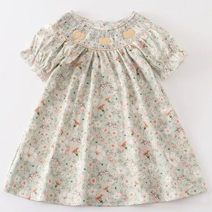 Girls Smocked Sage Floral Fall Pumpkin Dress