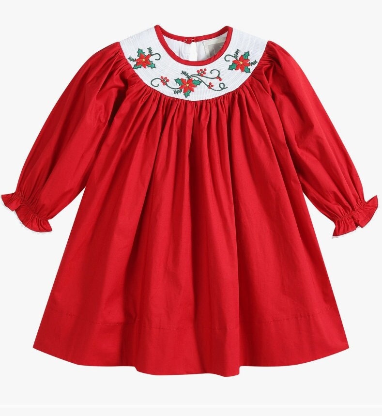 white christmas dresses White, Red, & Green Smocked Christmas Dress – Connie's Kids Children's  Clothing main image 1