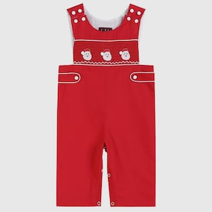 Red Santa Claus Smocked Christmas Overall Romper