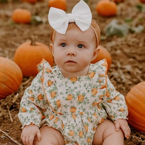 Baby Girl&#39;s Pumpkin Print Ruffle Bubble Romper