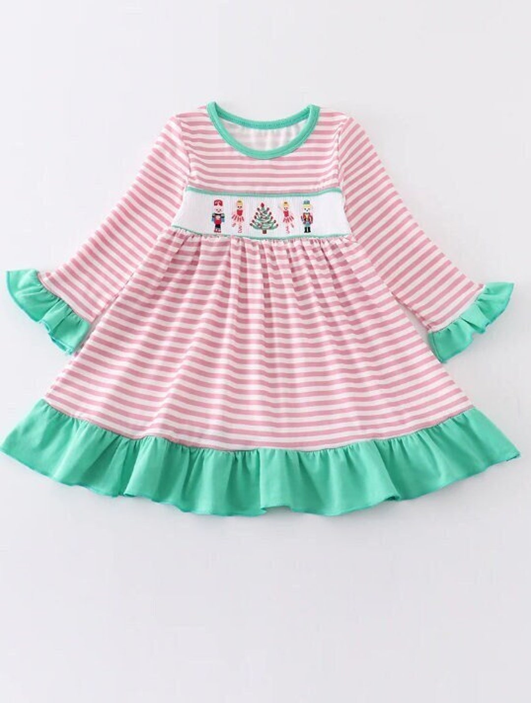Girl's Pink Striped Nutcracker Smocked Dress Etsy