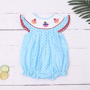 Baby Girls Smocked Cupcake Bubble Romper