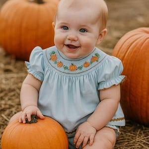 Soft Blue Fall Smocked Pumpkin Bloomer Set