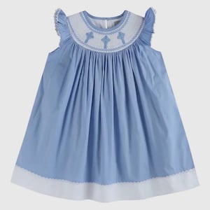 Hellblaues Seersucker Osterhasen Smock Kleid