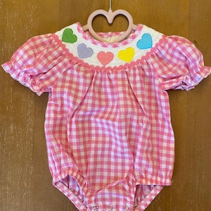 Baby Girls Pink Smocked Heart Valentine Bubble Romper