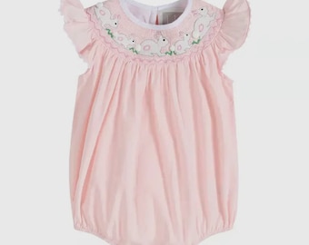 Pink Easter Bunny Smocked Flutter Sleeve Romper