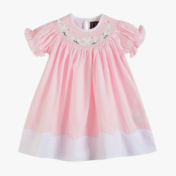 Light Pink Easter Bunny Smocked Dress