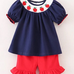 Girls Back to School Apple Smocked Shorts Set