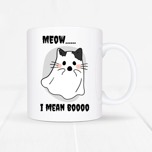 Tasse "Meow... i mean Boooo" - Halloween Deko oder Geschenk - verkleidete Katze