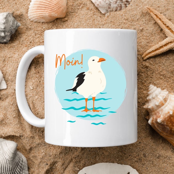 Tasse mit niedlicher Möwe und Text "Moin!" - Geschenkidee - Ostfriesland - Norddeutschland - Geschenk - Meer