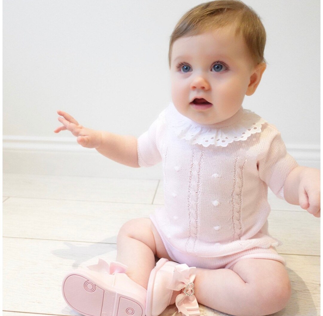 Knitted Pink Two Piece Set Knitted Baby Set Baby Shower Etsy