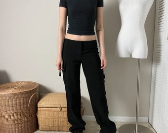 vintage y2k black low rise cargo straight trousers pants by tracy evans