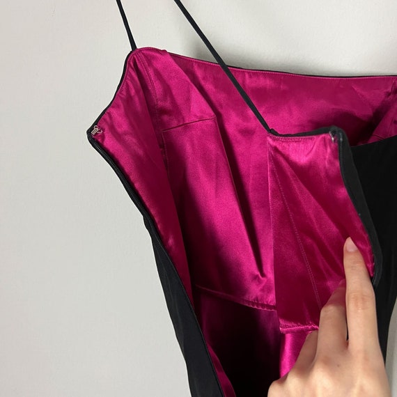 vintage 90s y2k black noir silk hot pink satin as… - image 9