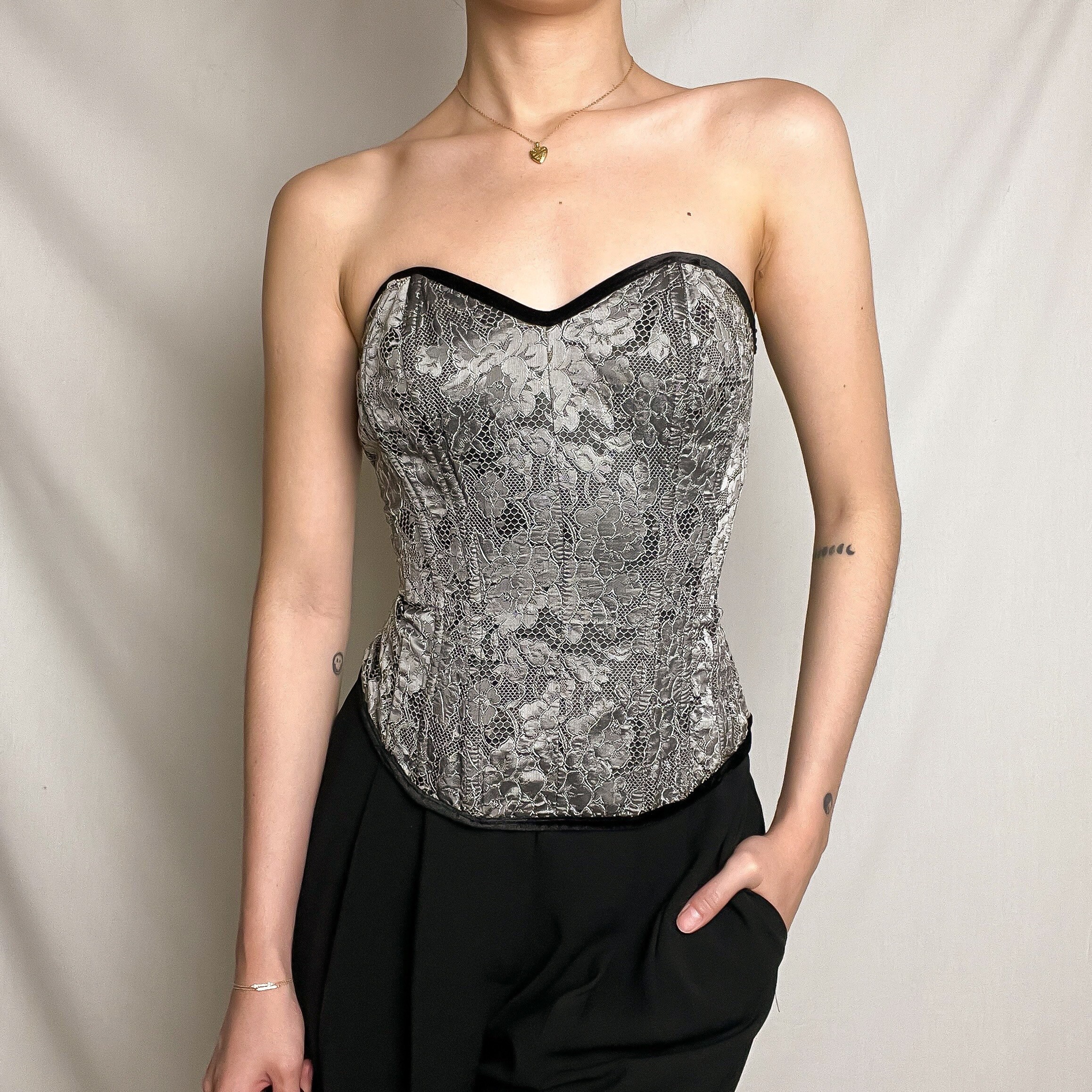 Vintage 90's Silver Satin Cropped Corset Top - Small – Le Prix Fashion &  Consulting
