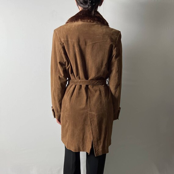 vintage camel brown suede leather faux fur collar… - image 5