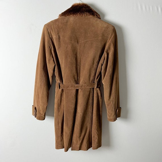 vintage camel brown suede leather faux fur collar… - image 9