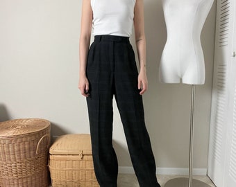 vintage 90s black wool pinstripe plaid high waisted pleated front trousers pants by talbots