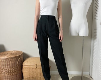 vintage 90s black high waisted pleated front trousers pants by tehama nancy haley