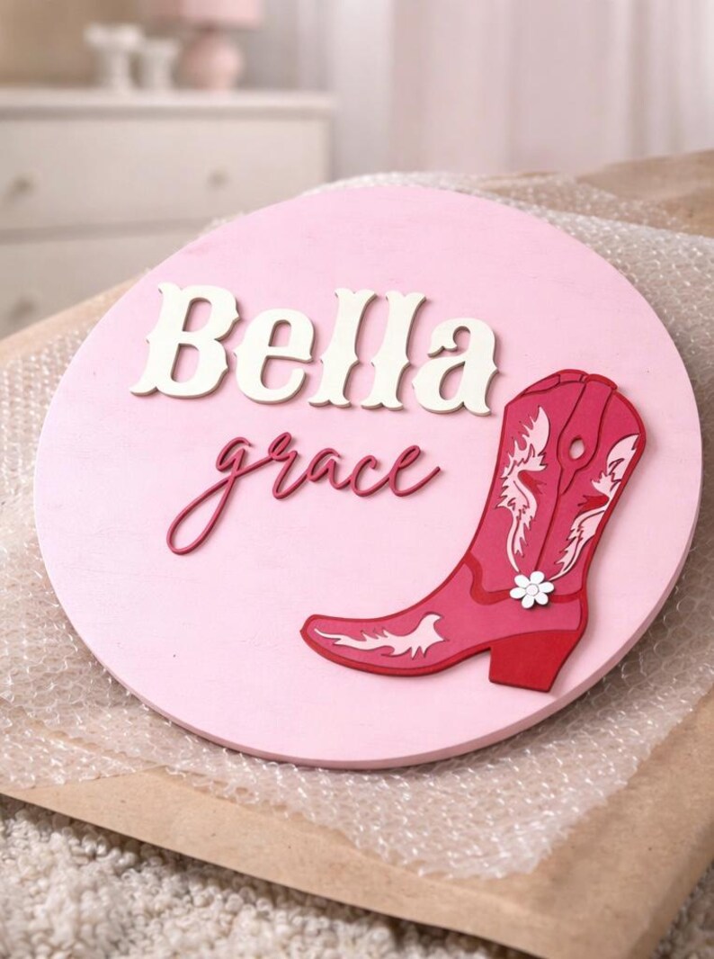 Cowboy Boot Decor Little Girl Room Signs Pink Boot With Name for Wall ...