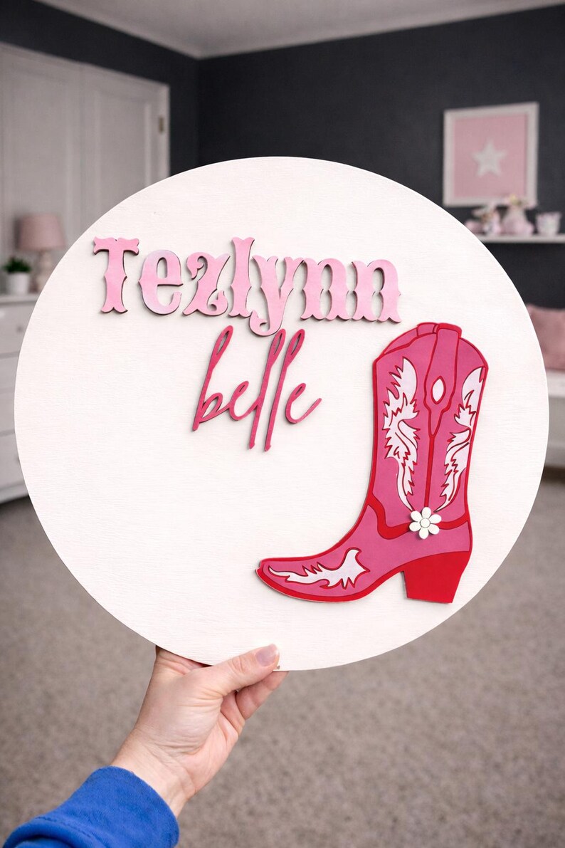 Cowboy Boot Decor Little Girl Room Signs Pink Boot With Name for Wall ...