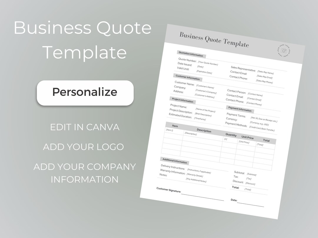 Professional Business Quote Template, Canva EDITABLE Quote Form, Small ...