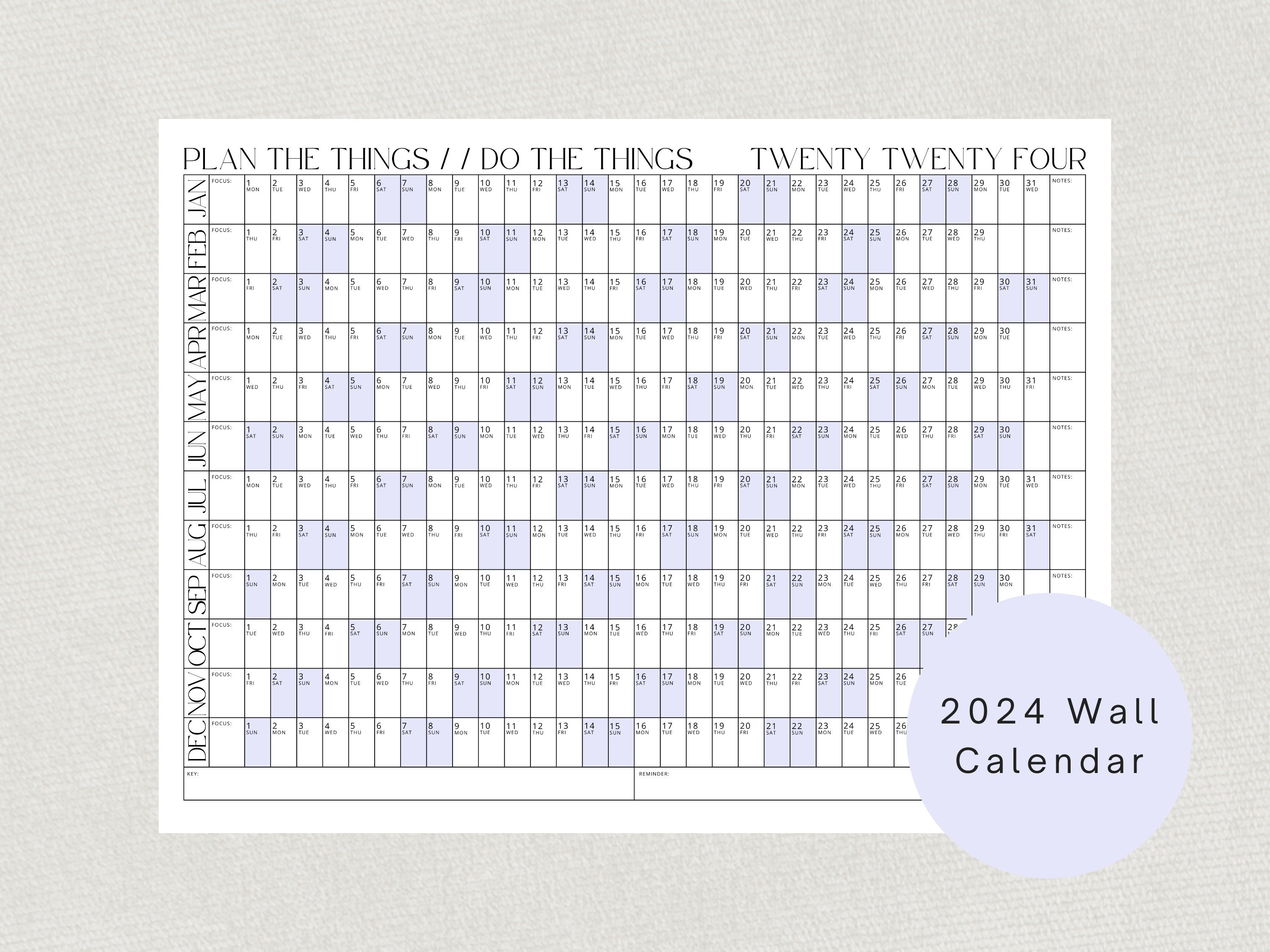 Printable 2024 Wall Calendar, Canva Template Calendar, Instant Download ...