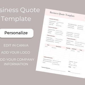 Professional Business Quote Template, Canva EDITABLE Quote Form, Small Business, Invoice Order, Job Estimate Form Instant Download SBS007