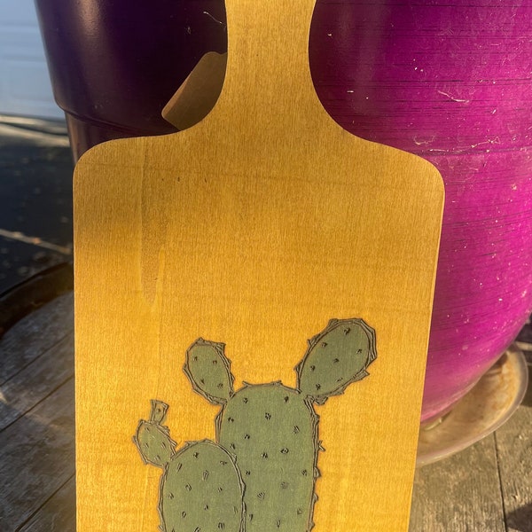Hand Woodburned & Painted Cactus Cutting Board - Rustic Southwest Decor