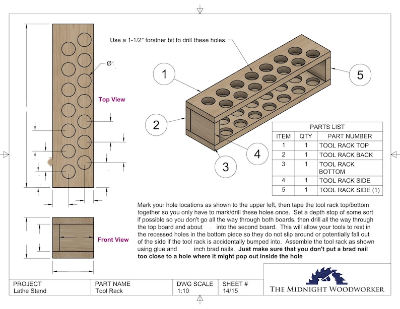 Tool Rack Writen Chart.pdf Lathe Stand - PDF Plans - Etsy