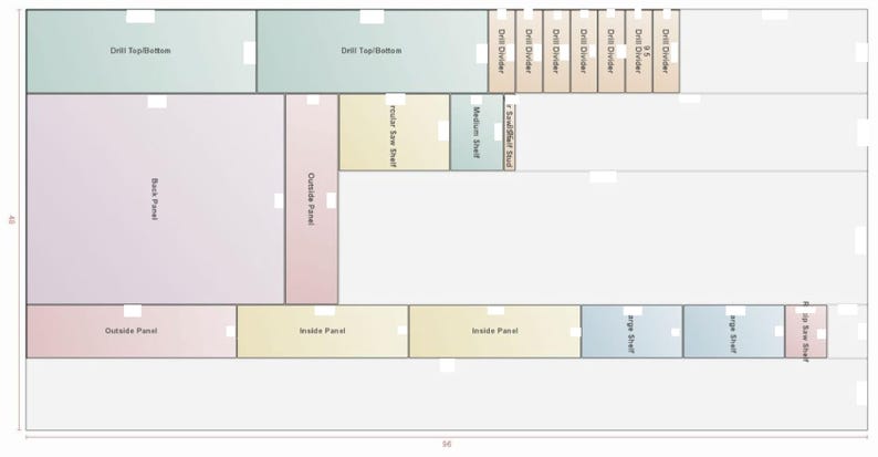 May include: A diagram showing the layout of a piece of furniture with different panels and shelves. The panels are labeled "Outside Panel", "Inside Panel", "Back Panel", "Counter Panel", and "Edge Shelf". The shelves are labeled "Main Shelf", "Lower Shelf", and "Top Shelf". The diagram also includes labels for "Drill Top/Bottom", "Drill Divider", and "Side Shelf".