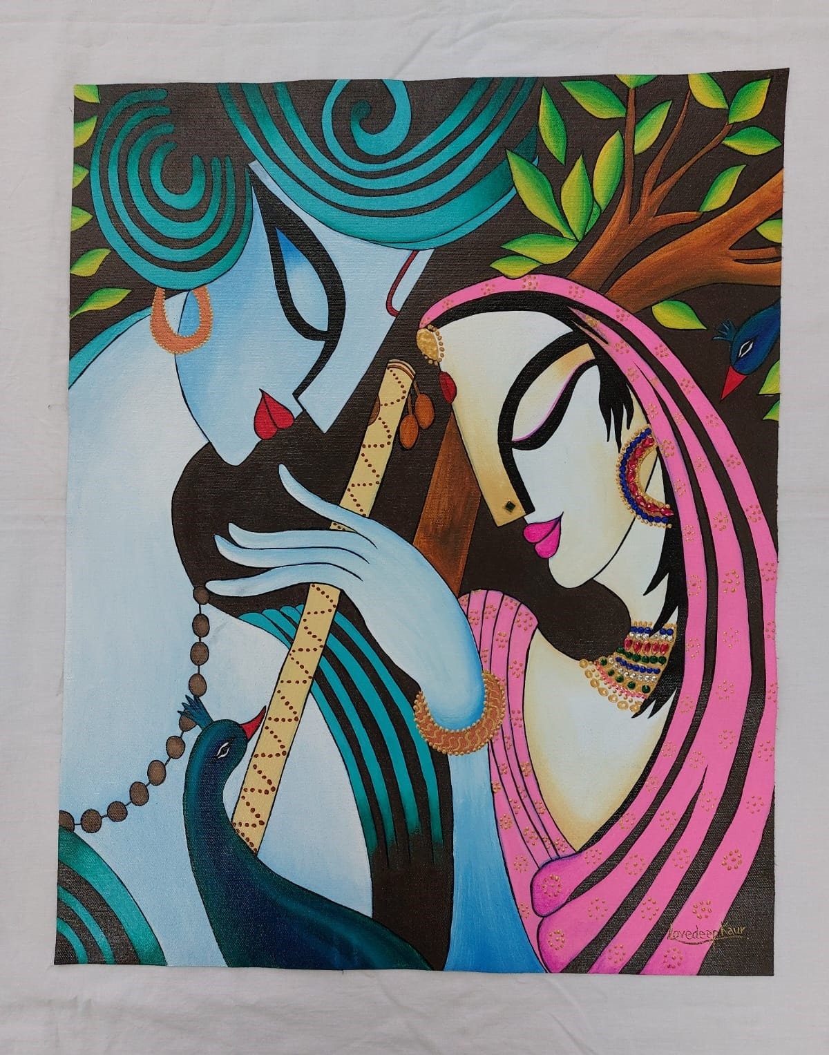 Hand Painted Lord Krishna Abstract Acrylic Painting on Canvas Board for  Home Decor and Wall Decor 