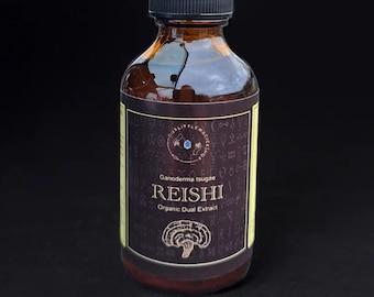 Wild Reishi, reishi mushroom tincture, reishi dual extraction, 100 % organic Ganoderma tsugae fruiting body, reishi mushroom.