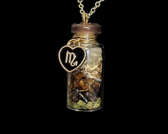 Pot de sorts d'astrologie Scorpion, Énergie Pluton, Signe du zodiaque, Chakra sacré, Citrine, Eyeil de tigre, Hémitite, Sauge blanche, Armoise, absinthe, Terragon