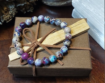 Galaxy Purple & Blue Sea Sediment Imperial Jasper Crystal Beads Natural Grade AAA 8MM (includes Palo Santo)