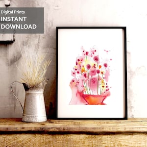 Flowers Wall Art, Watercolor Wall Art, Summer Flowers, Modern Wall Art, Printable Wall Art, Digital Download