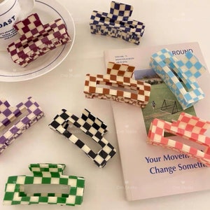 Hair Claw Clips/ tortoise Acrylics Hair Clips/ Checkered Hair Clips / Hair Accessories / Cute Acetate Hair Claw Clips (4.25” Length)