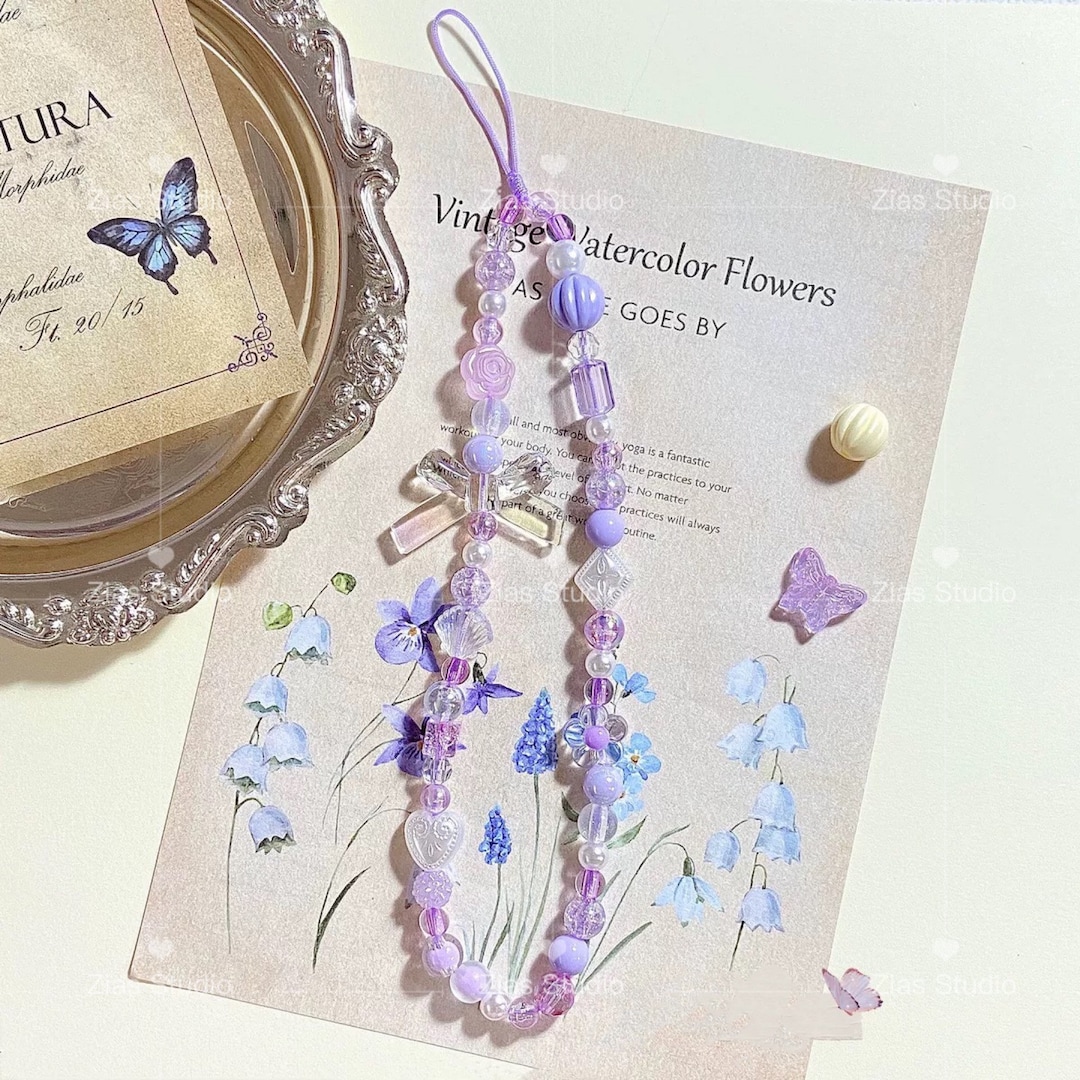 Cute Beads Purple Phone Charm/ Bow Tie Phone Strap/ Y2k Phone Etsy