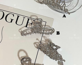 Irregular metal hair claw clips/ silver metal hair claw/ Large hair clips/ fashionable hair claw/ tortoise hair clips/ clip metal hair claw