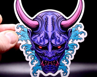 Japanese Pink Oni Demon Hannya Mask Vinyl Sticker