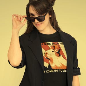 Comrade Capybara Funny Meme  Vintage Retro Vermeer Graphic Tshirt