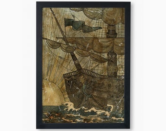 The Call of the Siren Vintage retro Pirate Ship  Art Print