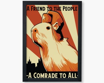 Comrade Capybara Funny Meme  Vintage Retro Vermeer Art Print