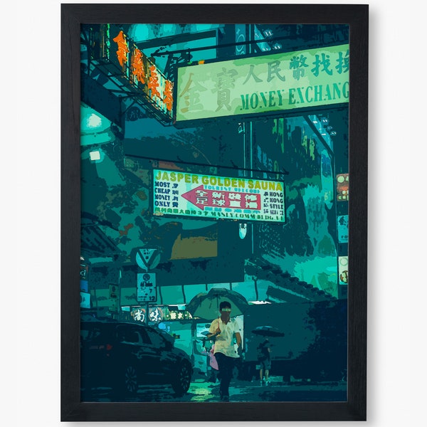 Under the Neon Lights Japanese Cyber Punk water color Travel Poster Print