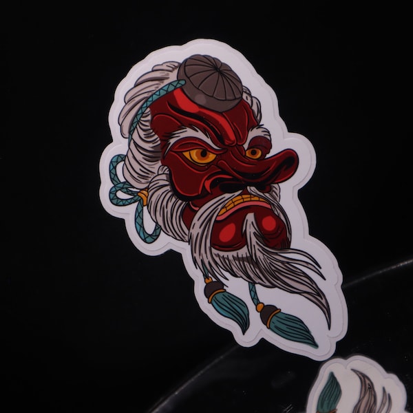 Japanese Red Tengu Oni Demon Hannya Mask Vinyl Sticker