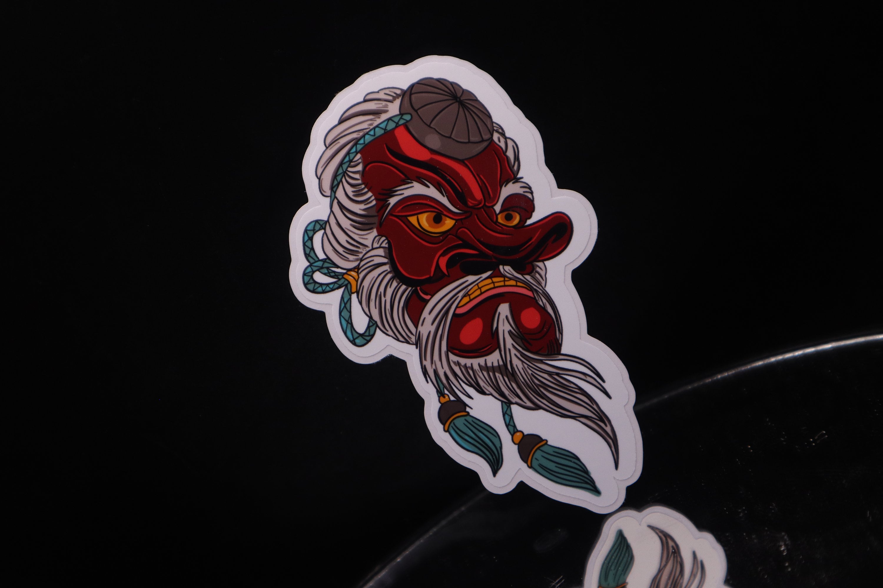 tengu, japanese, anime, kami, god, spirit, kimono, design, flame, blue,  red Sticker for Sale by Zagalar