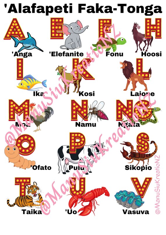 Kids Tongan Alphabet Animals / Alafapeti Fakatonga Etsy