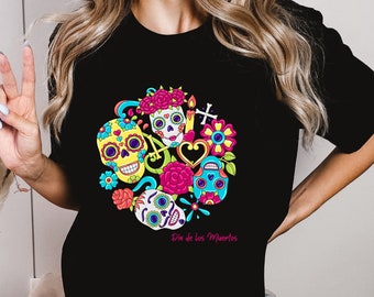 Dia De Los Muertos shirt, Flower Crown Shirt,Day of the Dead Shirt,Halloween,Halloween T-shirt For Women,Flower Skull Shirt, Halloween Party