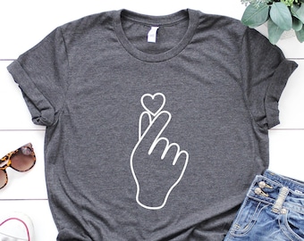 Korean Heart Sign Shirt, Korean Love Gift, Cute Korean Heart Shirt, Saranghae Shirt, Korea Finger Tee, K Pop Shirt, Korean Lover Shirt