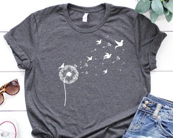 Dandelion Birds Shirt, Birds t-shirt, Birds Graphic womens shirt, Graphic birds, Nature tee, Christmas Gift for family, Brother, Sister Gift