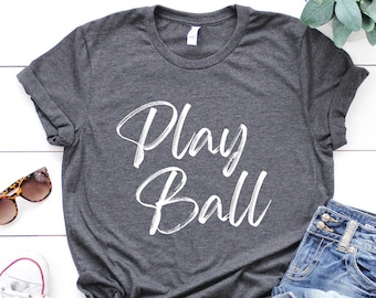Play Ball Shirt, Baseball tee,  little league, baseball mom tshirt , vintage retro design, softball, tee ball, Womens Baseball Shirt